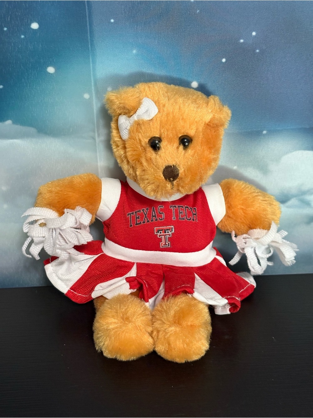 Texas Tech University cheerleader Teddy Bear plush. Pennington Bear. Preowned